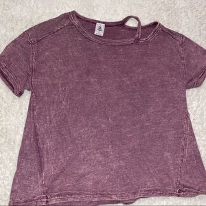 PURPLE DISTRESSED OFF-SHOULDER T-SHIRT